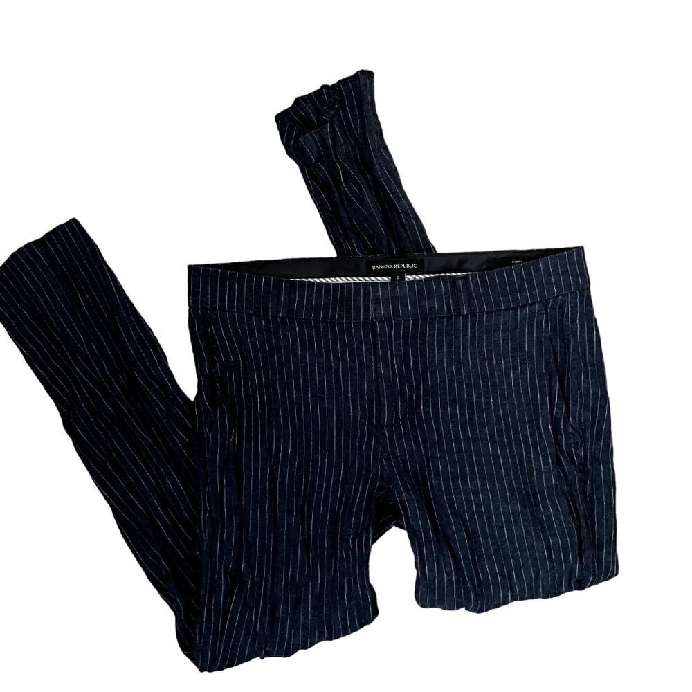 Banana Republic striped blue pinstripe low rise avery pants linen rayon